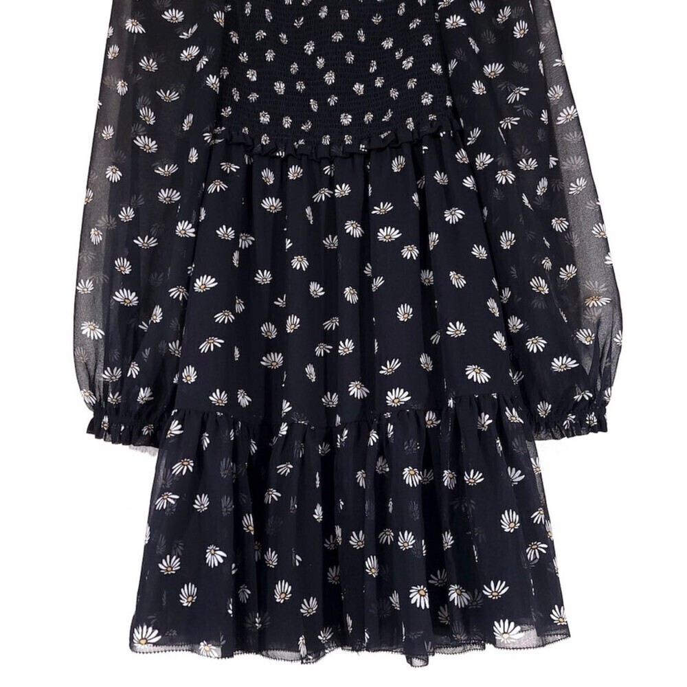 NEW Wilfred Laken Mini Dress Sheer Puff Sleeve Smocked in Black Daisy Floral XXS - Picture 10 of 13